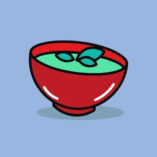 红色碗中的绿色食物