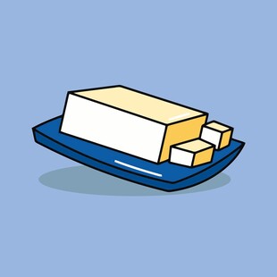 蓝色盘子上的黄油块