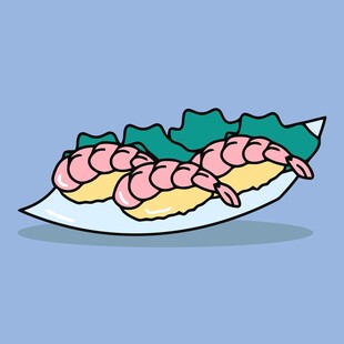 卡通风格盘中鲜虾