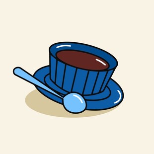 蓝色杯碟装的热饮