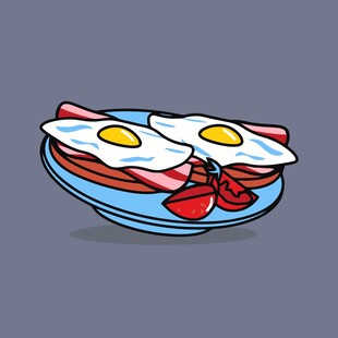 美味培根煎蛋早餐插画