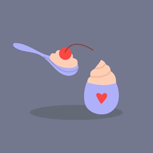 樱桃甜点从勺子落入容器