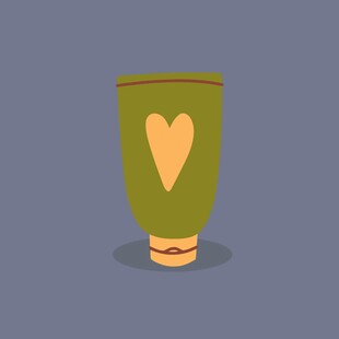 绿色爱心图案的圆柱形杯子