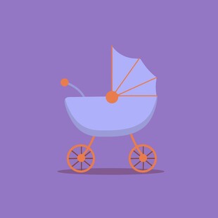 蓝色婴儿车插画