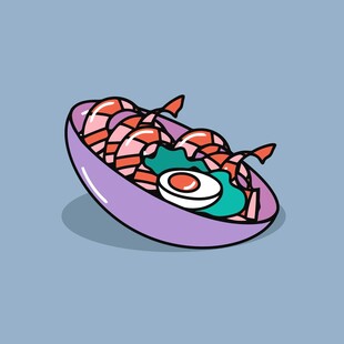 卡通风格美味寿司碗