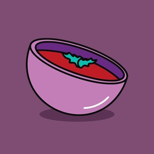 紫色碗中盛着红色液体