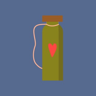 绿色爱心图案的便携水瓶