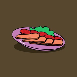 卡通风格的美味盘中食物