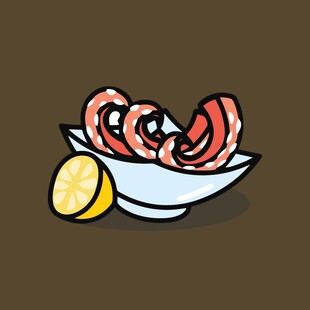 碗中虾与柠檬插画