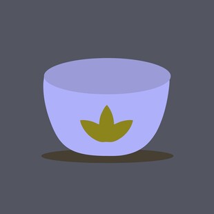 紫色碗上的绿叶图案