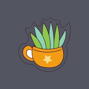 橙色杯中的绿植插画