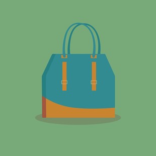 蓝橙拼接手提包