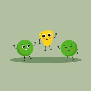 三个表情各异的卡通圆球