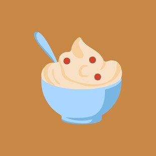 蓝色碗中的美味奶油甜点