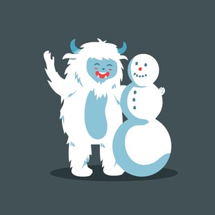 雪人旁的可爱雪人怪