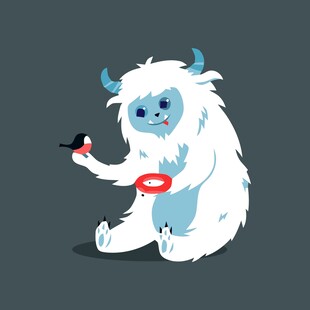 可爱蓝角怪兽手拿物品