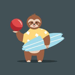 树懒手持球与冲浪板