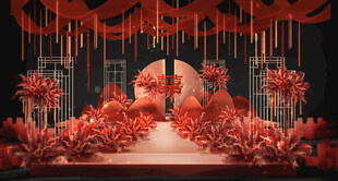 中式红主题浪漫婚礼场景