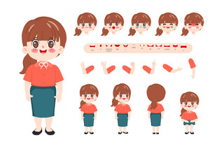 卡通红衣女孩角色设计集