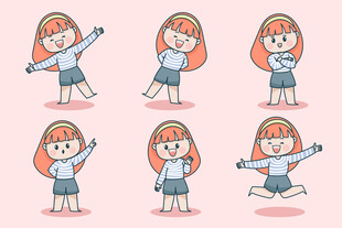 可爱女孩多样动作姿态