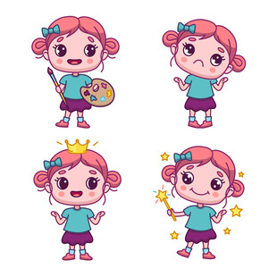 可爱卡通小女孩多样造型