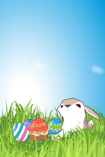 草地上的复活节兔子与彩蛋