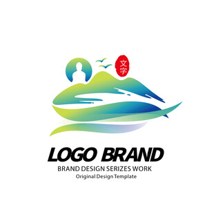 绿色山水旅游文旅标志logo