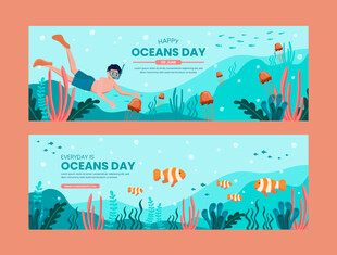 海洋日海底场景插画