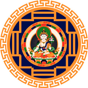 藏传佛教白度母佛像唐卡圆形图案