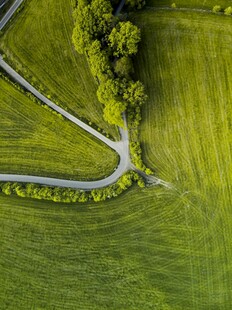 航拍绿野间蜿蜒小路