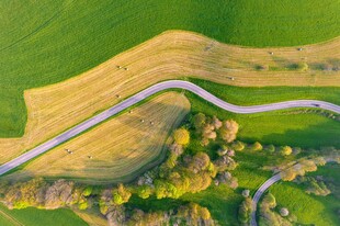 蜿蜒公路穿行田园美景
