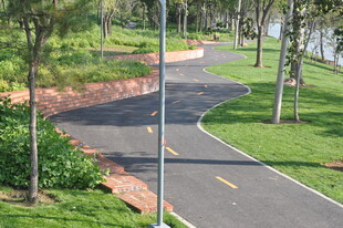 北京坝河蜿蜒林间的美丽骑行道路