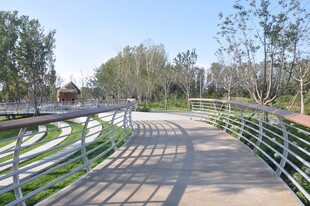 北京坝河公园木质栈道与金属护栏