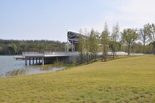 湖畔草地旁的别致建筑