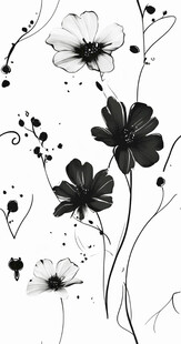 黑白花卉装饰艺术图案