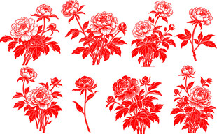 红色牡丹花卉图案集合