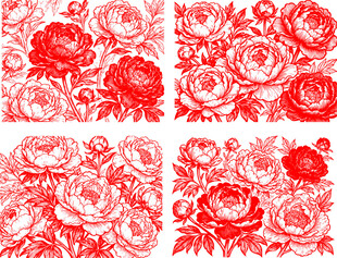 红色牡丹花卉图案设计素材