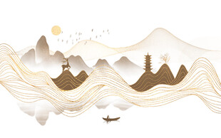 金色线条山水背景