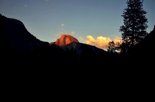 夕阳下的山峦与树木