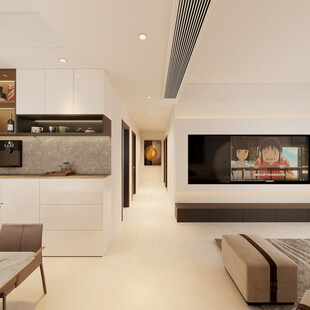 现代简约风格客厅与厨房