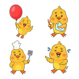 可爱小鸡的多样趣味姿态