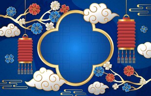 中式传统蓝色边框装饰图