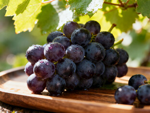 木盘上的紫葡萄