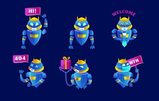 可爱蓝色卡通角色形象集合