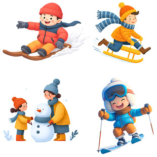 儿童冬日户外欢乐活动场景