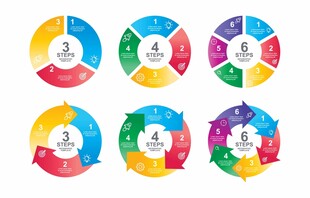 多彩圆形分类图标集合