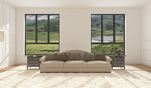 美式简约客厅沙发与窗外美景
