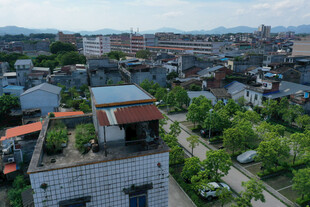 俯瞰城郊民居与绿植景观