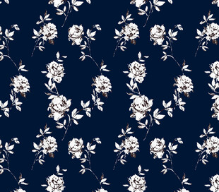 深蓝底白花花卉图案