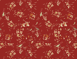 红色底金色花卉图案背景